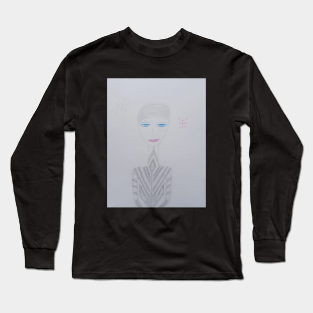 Sabine Unique Portrait Art Long Sleeve T-Shirt by Unique Black White Colorful Abstract Art